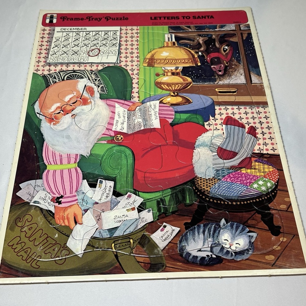 Vintage 1970s‎ Christmas Puzzle Letters To Santa Frame-Tray Rainbow Works 1973